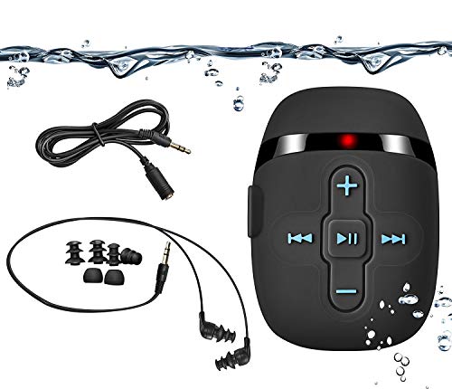 8GB de Acuatico Natación Reproductor de mp3 con Auriculares de Cable Corto (3 Tipo swimbuds),MP3 Running Auriculares Sumergibles, Shuffle característica（Black)
