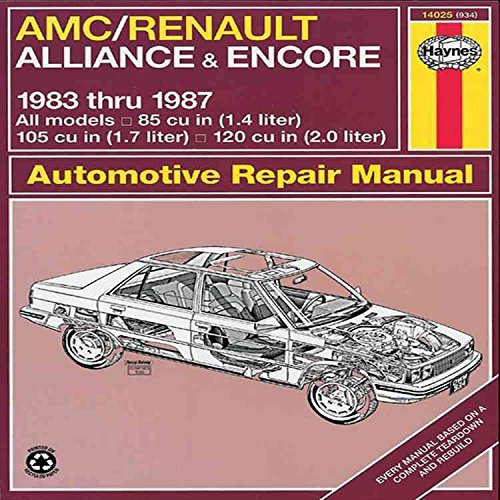 [A. M. C./Renault Alliance and Encore 1983-87 85cu.in.(1.4 Litre), 105cu.in.(1.7Litre) and 120cu.in.(2.0 Litre) Owner's Workshop Manual] (By: J. H. Haynes) [published: September, 1988]