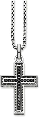 Ahuyongqing Co.,ltd Collar Negro Cruz Pave Collar Strand Jewelry Europa 925 Rebel Cross Bijoux Regalo para Hombres Mujeres 53Cm