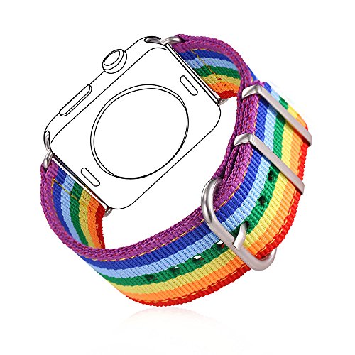 bandmax Correa para Watch Series 3/2 / 1 38mm LGBT Arco Iris Watchband Nailon Trenzado Denim Telas Reemplazo de Banda Correa para Apple Watch Todos Los Modelos (38mm,Arco Iris)