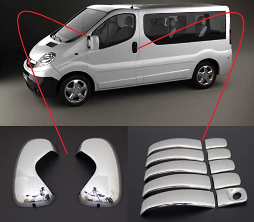 Biotto Auto - Cubiertas cromadas para espejos y manijas de puerta, 4 puertas, acero compatible con Renault Trafic 2001-2014