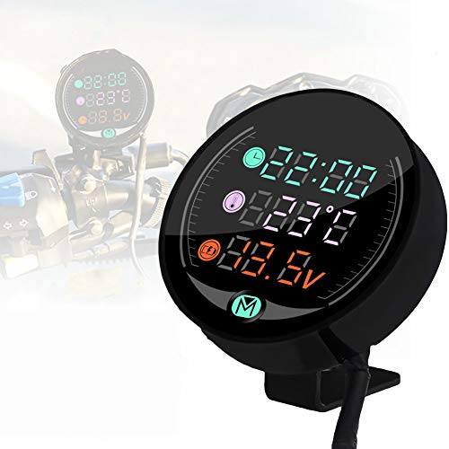 BonTime 3 en 1 Motocicleta LED Reloj electrónico Termómetro digital electrónico Voltímetro Pantalla digital multifunción impermeable de visión nocturna