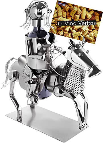 BRUBAKER Portabotellas de Vino Jinete - Escultura de Metal Soporte para Botellas - Figura de Metal de 43 cm Regalo de Vino para Caballos y Aficionados a la Hípica
