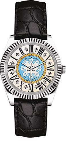 Capri Capri - Reloj de mujer modelo Piazzetta Capri Mare, caja de 37 mm, esfera con símbolo de la plaza de Capri con correa de piel o acero Correa piccolo Pelle Nera Lunetta Acciaio