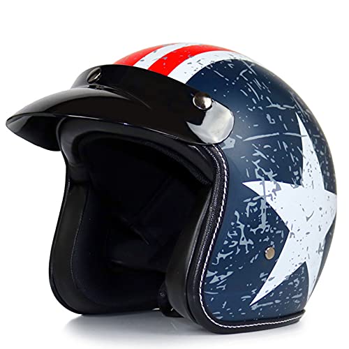 Casco De Motocicleta Retro 3/4 De Cara Abierta Con Broche ExtraíBle Para Ciclomotor Scooter Con Casco Aprobado Por Dot Con GráFico 'Rebel Star',M