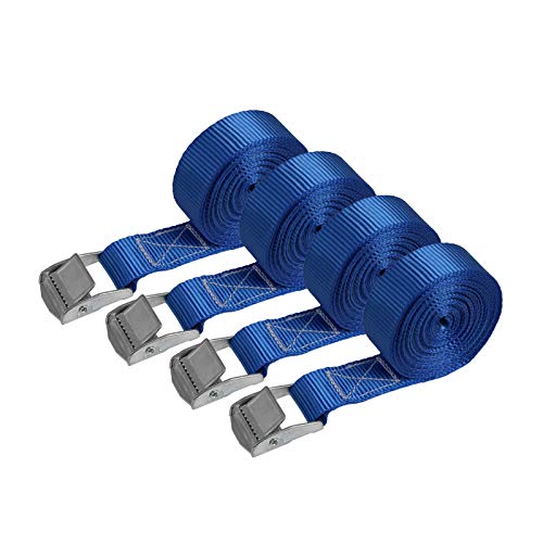 Correa de amarre cinturón de amarre con hebilla - azul - 2,5m 4m 6m - diferentes cantidades resistente a 250 kg DIN EN 12195-2, 4 piezas - 2.5 cm x 4 m Correa de amarre cinturón de amarre con hebilla - azul - 2,5m 4m 6m - diferentes cantidades resistente a 250 kg DIN EN 12195-2, 4 piezas - 2.5 cm x 4 m