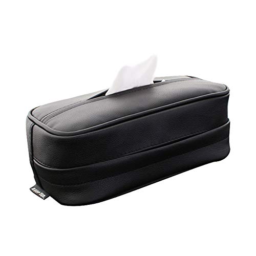 Dätenky Caja para pañuelos de coche, multifuncional, de piel sintética, color negro en el reposacabezas del asiento trasero