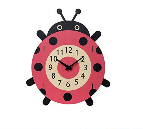 Eld Reloj de Pared con Forma de Mariquita Animal, Reloj de Pared de Madera para niños, Dormitorio, Sala de Estar, decoración del hogar para niños, 30 cm * 25 cm