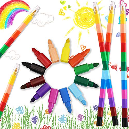 EMAGEREN 12 pcs Lapiz Punta Intercambiable Crayones Apilables de Colores Lápices de Cera para Niños Crayones para Niños Pequeños Regalos de Pascua Cumpleaños Fiesta Premios de Recompensa de Clase