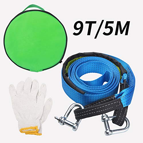 Eslinga Cuerda de Remolque UIHOL, Resistencia 9 Ton 5M, Correa para Remolcar Vehículos para Remolque Resistente, con 2 grilletes y Guantes Antideslizantes para Coche (Grillete Mejorado)