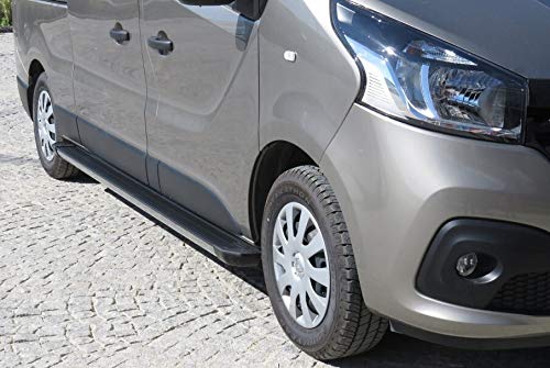 Estribos aptos para Renault Trafic L1-H1 y L1-H2 a partir de 2014 modelo Truva en color negro con TÜV y ABE Estribos aptos para Renault Trafic L1-H1 y L1-H2 a partir de 2014 modelo Truva en color negro con TÜV y ABE