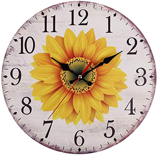 Fayeille Reloj de Pared, Girasol Reloj de Pared Decorativo Rústico Vintage Silencioso Colgante Grande Redondo - 4, Free Size