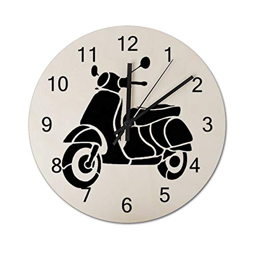 Free Brand Vespa Scooter Silueta Vehículo Transporte Relojes de 30,5 cm sin garrapatas Silencioso Reloj de pared redondo de madera para sala de estar dormitorio