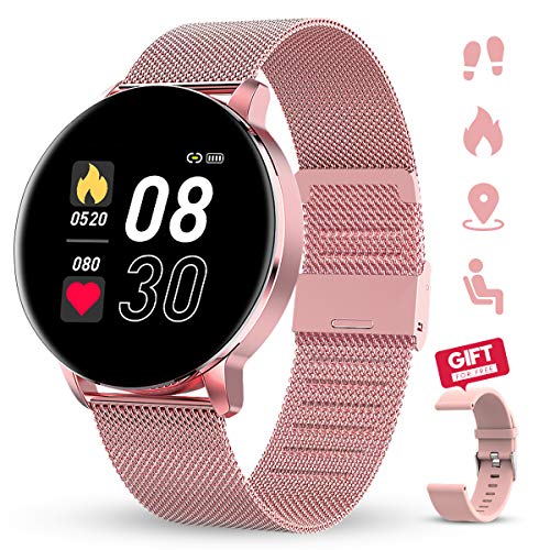 GOKOO Reloj Inteligente Mujeres Hombres con Android iOS Smartwatch Reloj 1.3 Pulgadas Pantalla Completa Táctil Reloj Deportivo Presión Arterial Frecuencia Cardíaca IP67 Impermeable Compatible (Rosa).