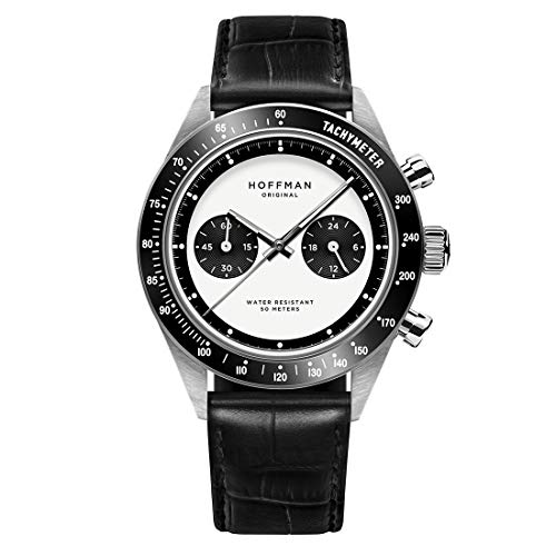 Hoffman Watches Racing 40 Panda - Reloj de hombre con cronógrafo híbrido cuarzo mecánico de acero negro y blanco