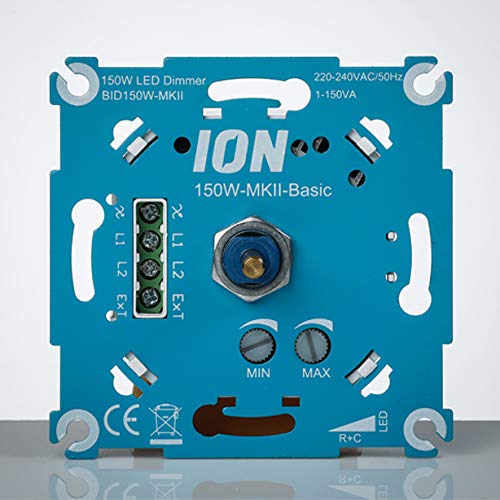 Ion Industries Interruptor de pared Basic 150 W -MK-II, profesional, con diseño atemporal, interruptor de luz regulable profesional, interruptor de encendido y apagado y botón giratorio