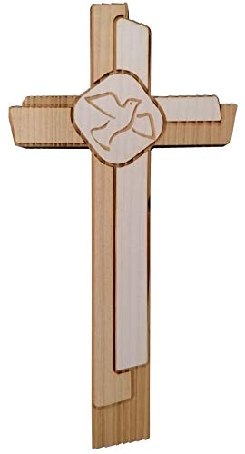 Kaltner Präsente Idea de regalo – Cruz de pared de 18 cm de madera auténtica de abeto crucifijo con paloma para la pared, moderna fabricada en Valle del sur del Tirol
