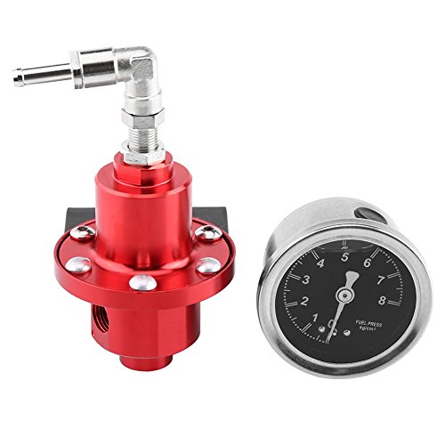 Kit de regulador de presión de combustible, Regulador de presión de combustible ajustable de aluminio universal FPR con manómetro para automóvil(Rojo)