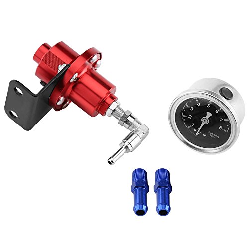 Kit regulador de presión de combustible, regulador de presión de combustible FPR ajustable de aluminio universal con manómetro para automóvil(rojo)