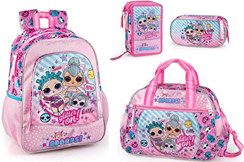 LOL Surprise - Mochila de deporte, 3 compartimentos rellenos y estuche L.O.L. Muñecas niña