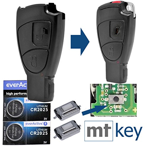 Mando a distancia para llave de coche Smartkey, transmisor de 2 botones, carcasa 2 microbotones, 2 pilas CR2025 para Mercedes Benz