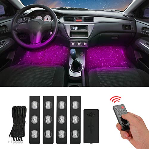 Maxjaa - Kit de iluminación interior de coche bajo el salpicadero activada por música, 7 colores, con puerto USB, cargador de coche, barra de luz ambiental led impermeable con control remoto
