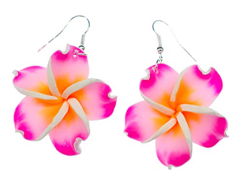 Miniblings pendientes de flores frangipani de flores pendientes con motor Plumeria Surf Arcilla rosa - plata I joyería de los pendientes pendientes de la manera hecha a mano