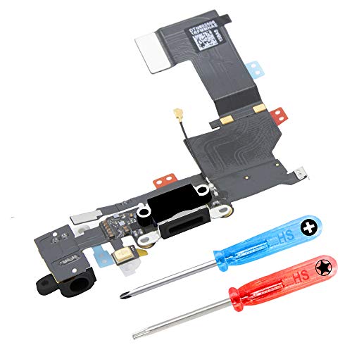 MMOBIEL Repuesto Conector Dock de Carga Compatible con iPhone 5S (Negro), Incl. 2 X Destornilladores