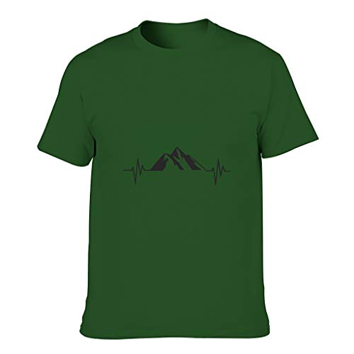 Mountain Heartbeat - Camiseta de algodón para hombre, diseño de latido de corazón Dark Green001. XXXXXL