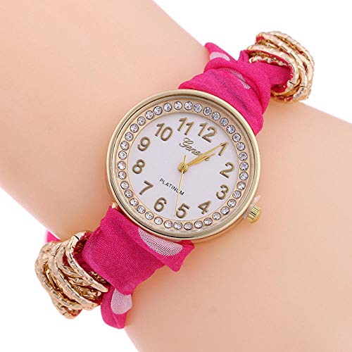 Nuevo Reloj de Moda Gasa Correa Tejida Correa de Cuerda Reloj Moda Verano Personalidad Cuarzo Reloj de señoras-Rosa roja