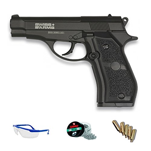 Pack Swiss Arms P84 - Pistola de Aire comprimido (CO2) y balines de Acero (perdigones BBS) Calibre 4.5mm. Réplica Beretta 84 <3,5J