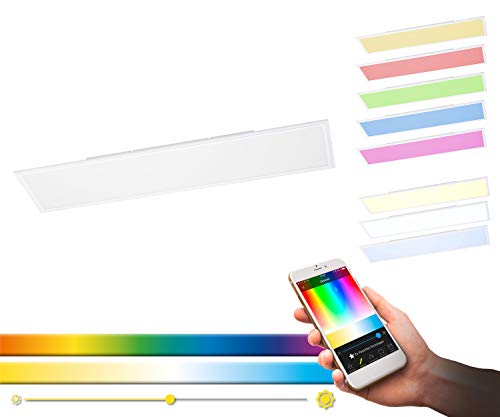 Panel LED de techo EGLO SALOBRENA-C, lámpara de techo Smart Home, material: aluminio, plástico, color: Blanco, 120 x 30 cm, regulable, tonos blancos y colores ajustables