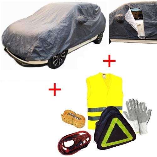 Para DS DS 3 3P - Kit de funda para coche afelpada con cremallera antilluvia, antiarañazos, talla M + guantes, cables de batería, cuerda de remolque, chaleco fluorescente para emergencias de carretera