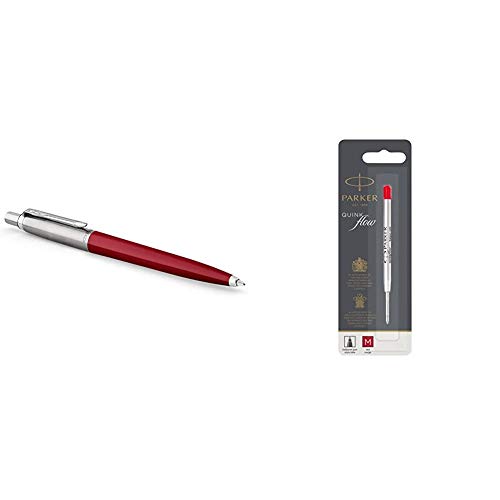Parker Jotter Originals Colección de bolígrafos, acabado clásico rojo, punta mediana, tinta azul, una unidad + Quinkflow recambio para bolígrafo de punta mediana, rojo
