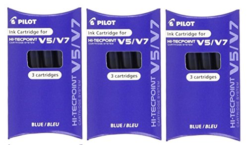Pilot BXC-V5 / V7 Azul Relleno Repuesto Repuesto Cartuchos De Tinta Para Hi-Tecpoint V5 & V7 Cartucho Sistema Pluma De Rollerball Rellenable Tinta Líquida (Paquete De 3 - 9 cartuchos)