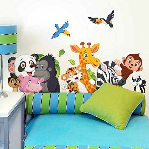 R00150 Adhesivos de Pared Panda Gorila Jirafa Cebra Decoración Dormitorio Infantil Niño - Papel Pintado Adhesivo Efecto Tela
