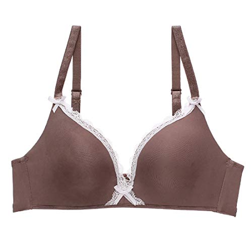 Recolecta una Pieza de sostén Sexy sin Rastro de Encaje, Esponja, sin Anillo de Acero, arcón Ajustable, Tres Filas y Dos Hebillas. (Color : Brown, Size : 75A=32A=70A)