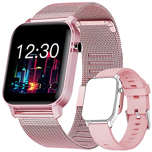 Reloj Inteligente, Smartwatch con Oxígeno Sanguíneo Presión Arterial Frecuencia Cardíaca, Pulsera Actividad Impermeable IP68 para Hombre Mujer para Android iOS (Pink)