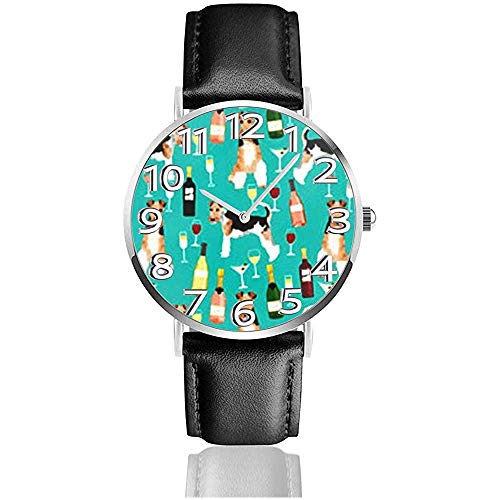 Reloj Reloj de Pulsera Wire Fox Terriers Raza de Perro Clásico Casual Cuarzo Correa de Cuero Negro Reloj Relojes de Negocios