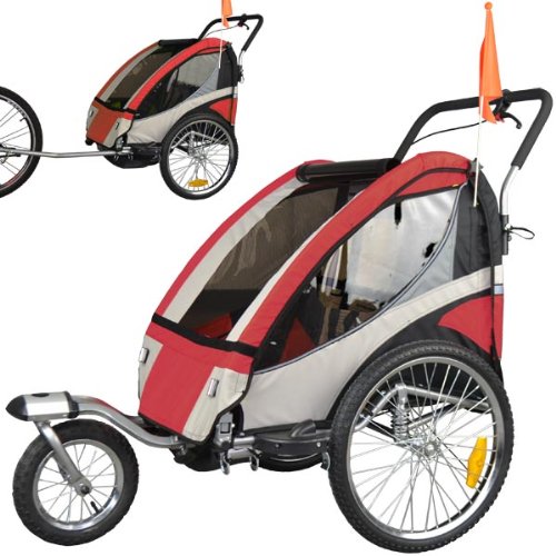 Remolque de bici para niños completamente amortiguado con kit de footing, color: rojo 504S-01