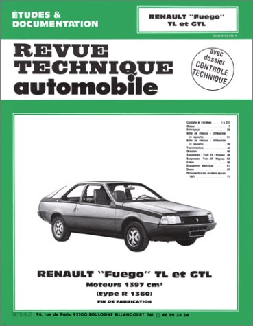 Revue technique de l'Automobile : Renault Fuego TL et GTL, moteurs 1397 cm3s : type R 1360, fin de fabrication