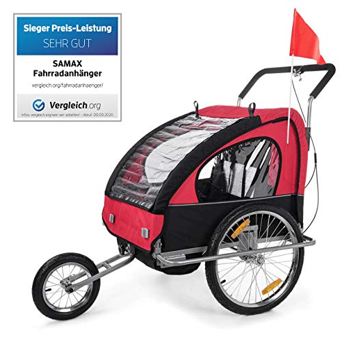 SAMAX Remolque de Bicicleta para Niños en Rojo/Negro - Silver Frame