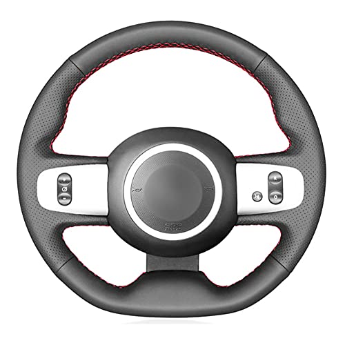 SAXTZDS Cubierta de Volante de Coche Cosida a Mano de Cuero Artificial Negro PU, Apta para Renault Twingo 3 Twingo RS 2014-2019