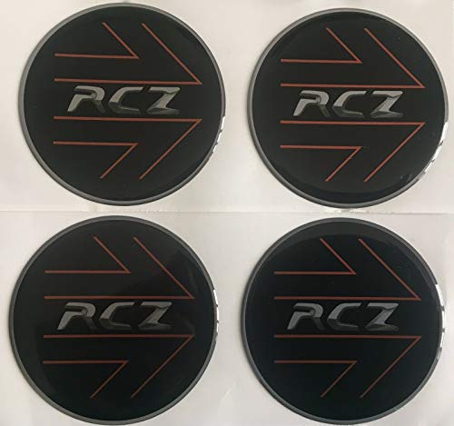 SCOOBY DESIGNS Adhesivos para Peugeot RCZ de aleación para llantas de resina, 4 unidades, color negro, rojo y plateado (60 mm)