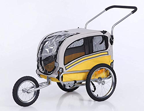Sepnine Remolque Bicicleta Perros Carro Cochecito para Transporte Mascota 2 En 1 Convertible En Carro para Correr con Barra Y Kit De Footing Amarillo