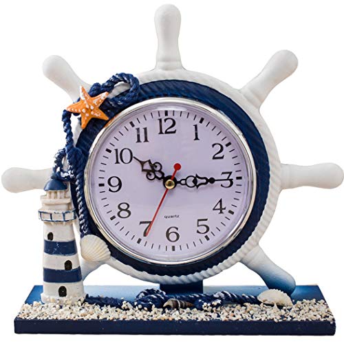 S.W.H Timón Reloj de Mesa Moderno Mediterráneo sin Tictac Relojes de Pared con Faro Pequeño Recuerdo Marino