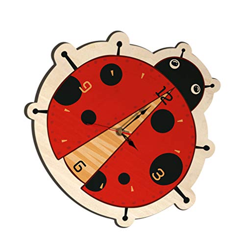 VORCOOL Reloj Silencioso de Pared 1 Pieza de Madera Creativa con Forma de Mariquita Reloj Colgante con Dibujos Animados Relojes de Pared Decoración Colgante para Sala de Estar para Niños