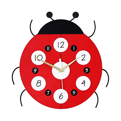 ZHZLX-wall clock Reloj De Pared De Madera Creativo - Reloj De Pared para NiñOs, Forma De Mariquita, Muda, DecoracióN del Hogar, Oficina, Exterior (12 Pulgadas)