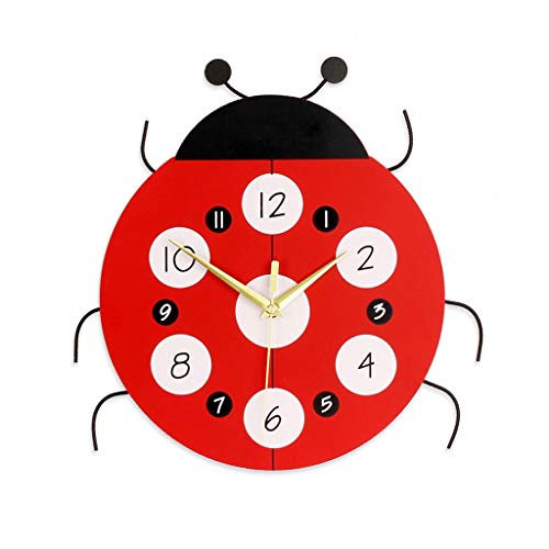 ZIJUAN Clock Creativo Reloj De Dibujos Animados De Madera Sólida, Sala De Estar Reloj De Pared Reloj Mudo Reloj De Mariquita Forma Estudio De Dormitorio De Niños (Color : Red)