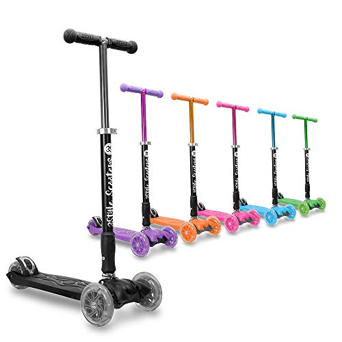 3StyleScooters® RGS-2 Patinete Scooter Tres Ruedas para Niños Niños de 5 Años o Más con Luces LED en Las Ruedas, Diseño Plegable, Manillar Ajustable, Peso Ligero (Negro)